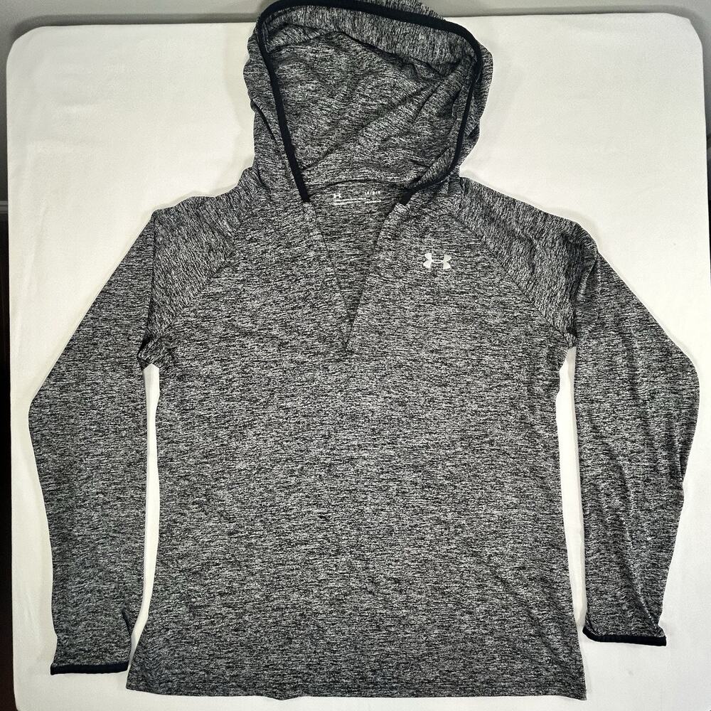Under Armour Women’s L Gray Hooded Long Sleeve Shirt | Heat Gear Loose Fit
